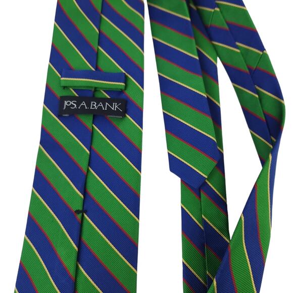 Jos. A. Bank 100% Silk Tie Stripe Blue Green Red Yellow - Picture 2 of 3